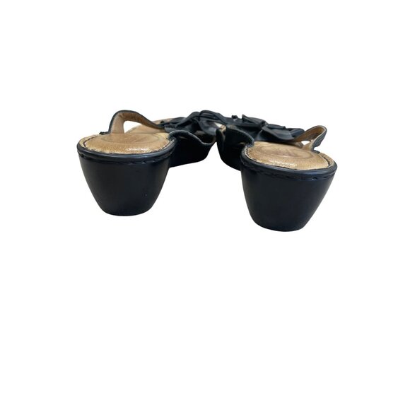 Born Womens Black Leather floral 2" Wedge Slip-On sandals Size 8/39 SKU 8370 - Picture 5 of 12